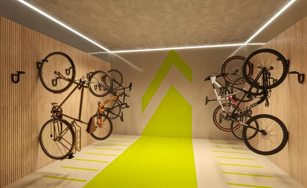 Bicicletário coletivo nos dois subsolos com acesso por biometria no Residencial Ágata